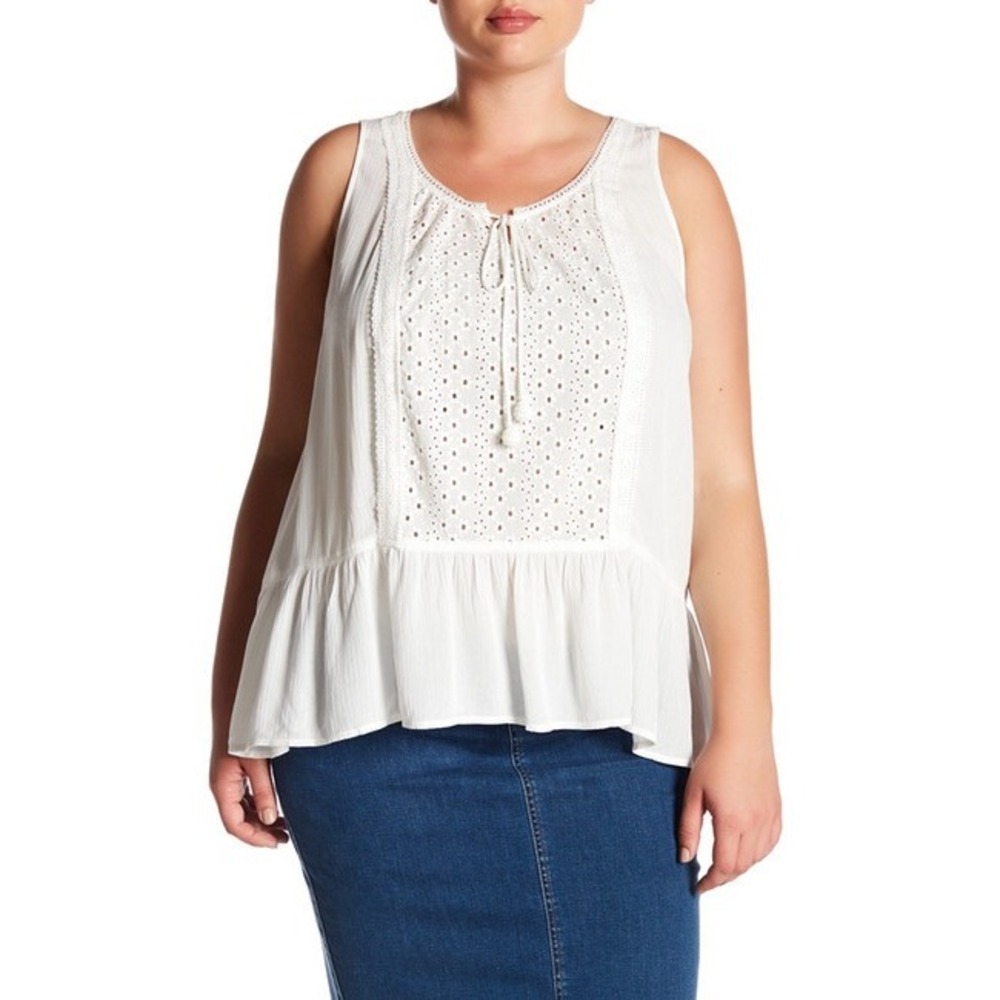 Breathless White Eyelet Lace Peplum Tank Top Sleeveless Boho Plus Size 1X